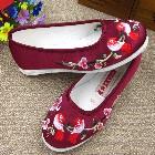 Satin Flower and Bird Embroidery Shoes (Violet Red)