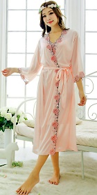 2-piece Floral Embroidery Long Silk Robe (RM)