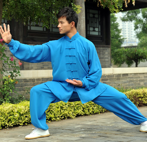 Professional Taichi Kungfu Uniform with Pants - Cotton/Silk - Blue (RM)