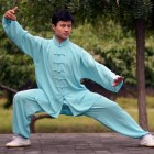 Professional Taichi Kungfu Uniform with Pants - Cotton/Silk - Light Blue (RM)