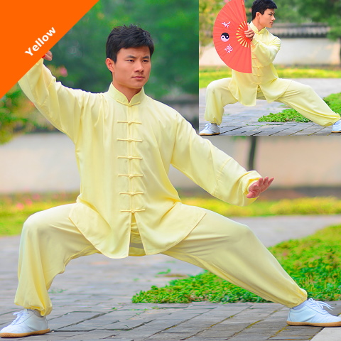 Professional Taichi Kungfu Uniform with Pants - Cotton/Silk - Yellow (RM)
