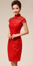 Cup-sleeve Short-length Bridal Cheongsam (RM)