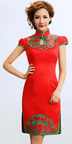 Puff-sleeve Short-length Embroidery Bridal Cheongsam (RM)