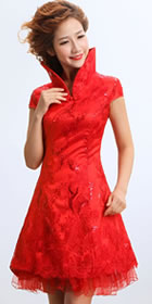 Cup-sleeve Short-length Embroidery Bridal Cheongsam (RM)