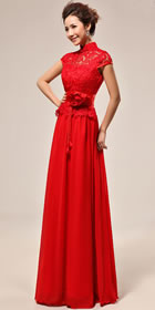 Cup-sleeve Long-length Bridal Cheongsam Dress (RM)