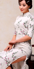 Long-length Linen Printing Cheongsam Dress (RM)