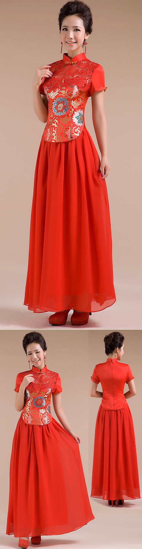 Short-sleeve Long-length Bridal Cheongsam (RM)