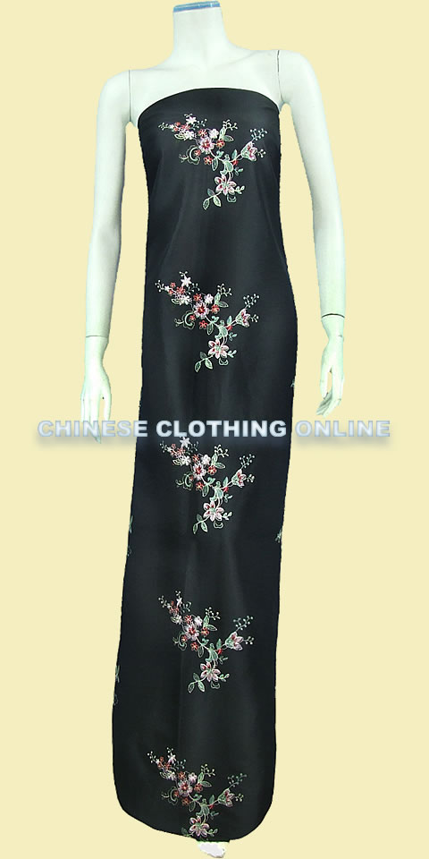 Fabric - Floral Embroidery Chameleon Thai Silk (Black)