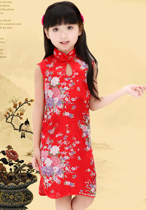 Girl's Sleeveless Floral Cheongsam Dress (RM)