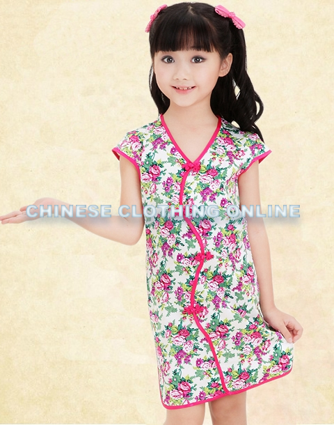 Girl's Short-sleeve Floral Cheongsam Dress (RM)