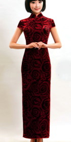 Short-sleeve Long-length Silk Velvet Cheongsam (CM)