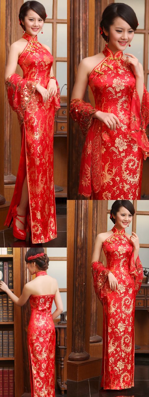 Cut-in Shoulders Bareback Long-length Cheongsam (CM)