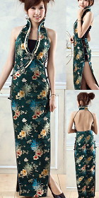 Cut-in Shoulders Deep-V Bareback Long-length Cheongsam (CM)