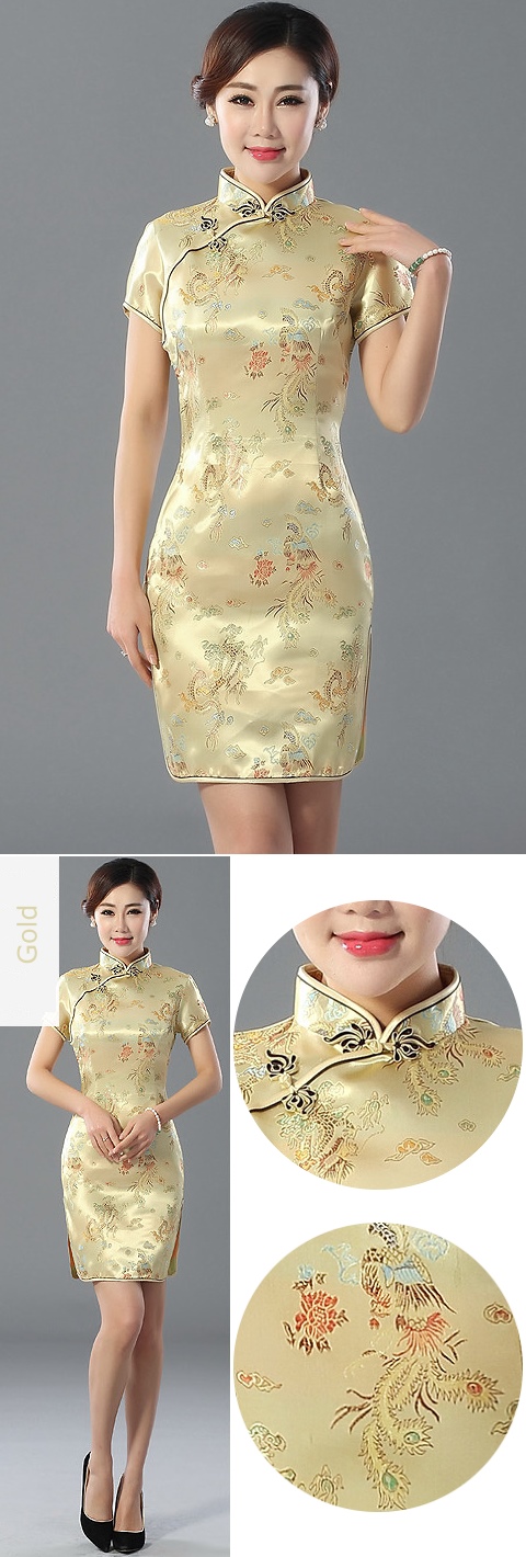 Short-sleeve Short Brocade Cheongsam Dress