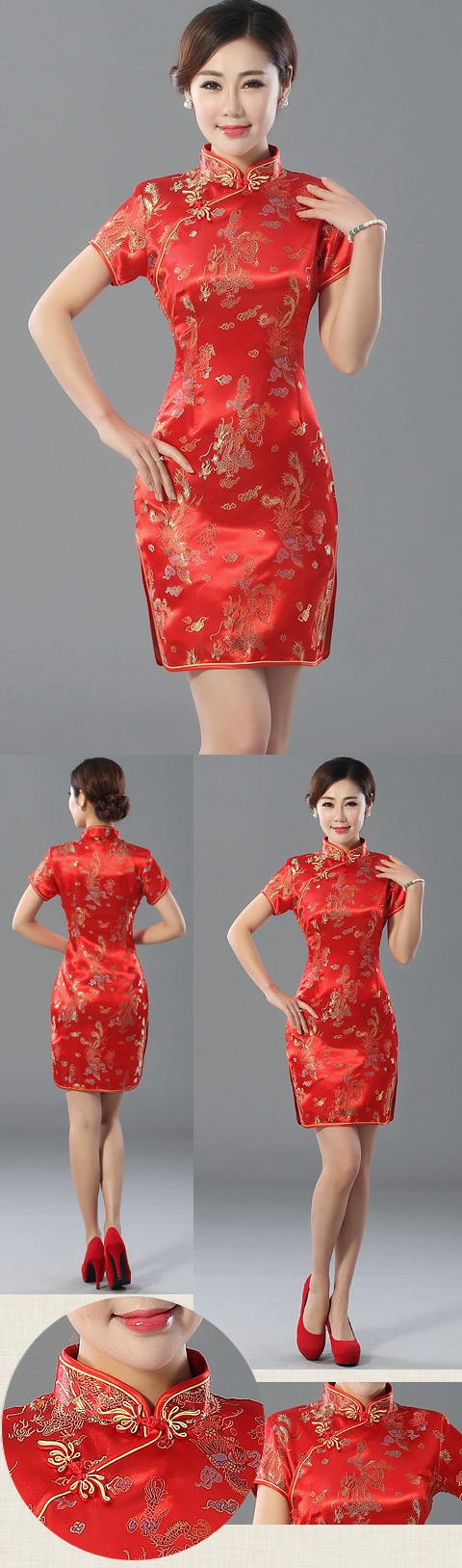 Short-sleeve Short Brocade Cheongsam Dress