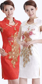 Cup-sleeve Short-length Phoenix Embroidery Cheongsam (RM)