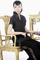 Short-sleeve Embossed Embroidery Mini Cheongsam Dress (Black)