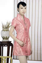 Short-sleeve Embossed Embroidery Mini Cheongsam Dress (Orange)