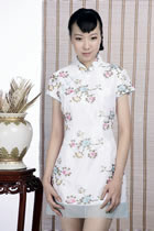 Short-sleeve Floral Embroidery Mini Cheongsam Dress (White)