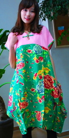 Ethnic Short-sleeve Printing Patch Puff Dress (CM)