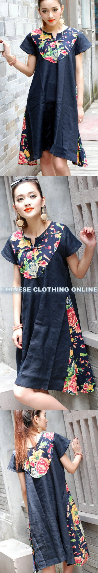 Ethnic Floral Printing Patches A-line Dress (CM)