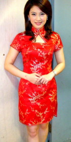 Short-sleeve Triangle-opening Mid-length Cheongsam (CM)