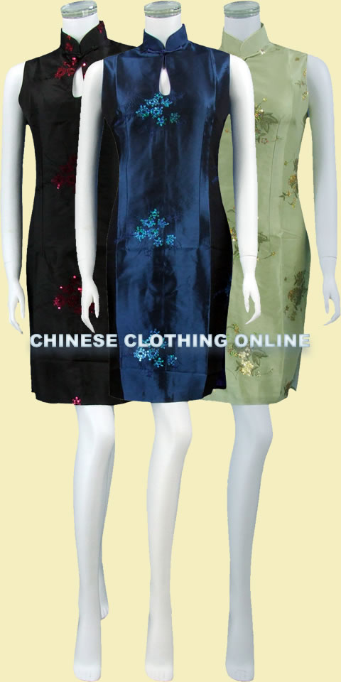 Bargain - Sleeveless Embroidery w/ Paillettes Midi Thai Silk Cheongsam Dress (RM)