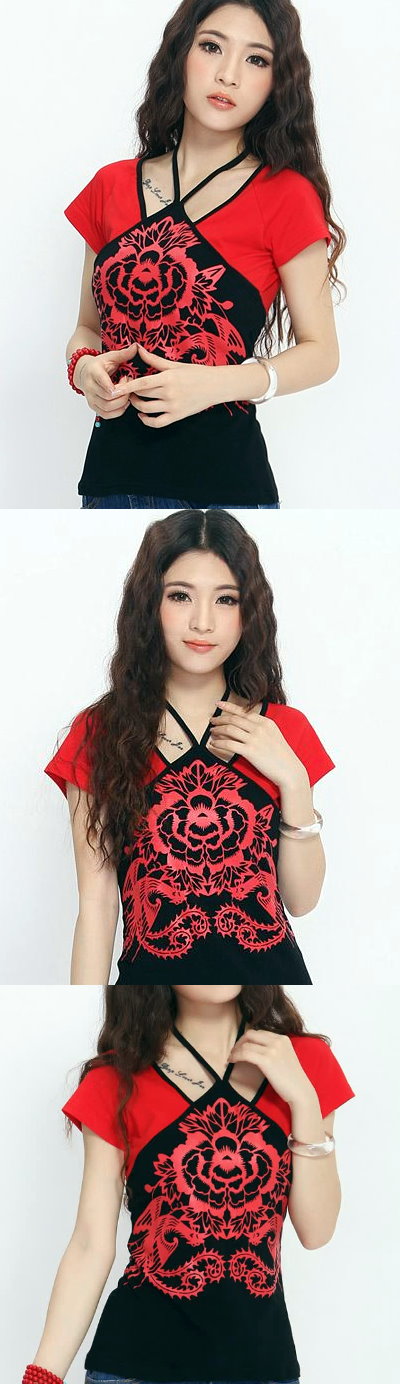 Ethnic Cotton Printing Strap Blouse - Red (RM)