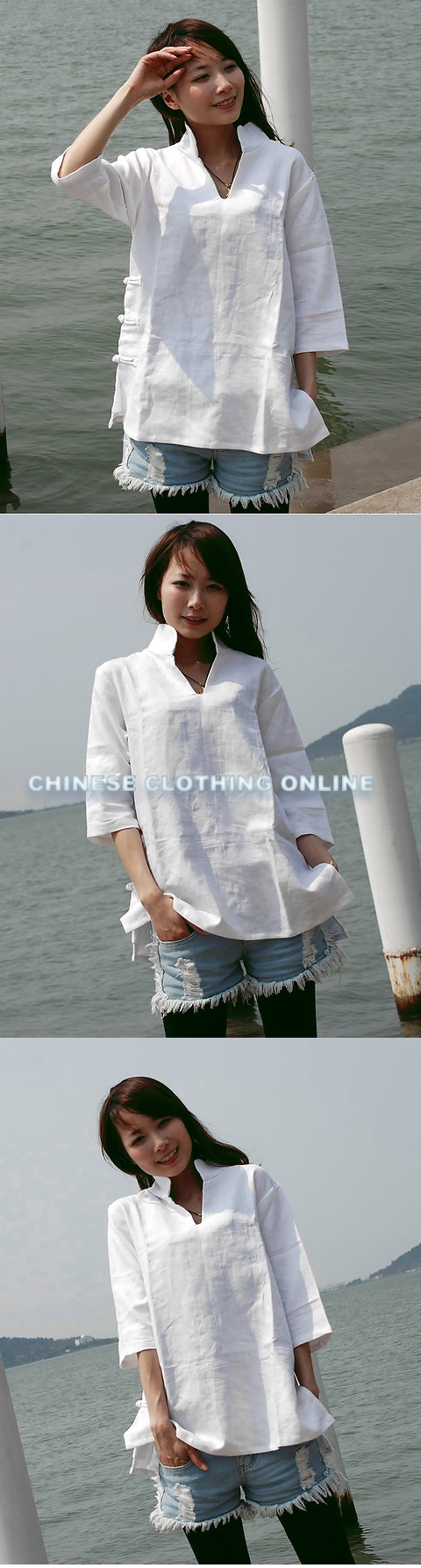 Ethnic Long-sleeve Standing Collar dual-layer effect Blouse (CM)