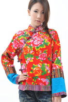 Ethnic Long-sleeve Floral Printing Blouse (CM)