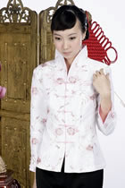 Floral Embroidery Mandarin Jacket (White)