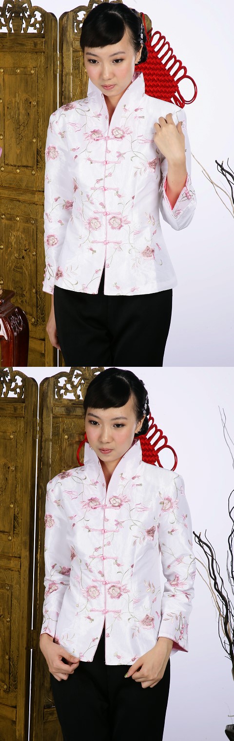 Floral Embroidery Mandarin Jacket (White)