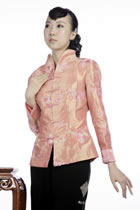 Embossed Floral Embroidery Mandarin Jacket (Orange)