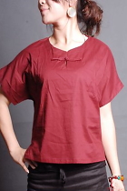 Ethnic Short-sleeve Round Collar Blouse (CM)