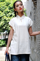 Ethnic Short-Sleeve Standing Collar Pullover (CM)