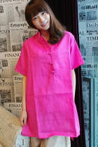 Ethnic Short-sleeve Linen Long-Blouse (CM)
