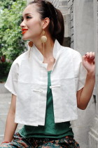 Ethnic Short-sleeve Short Blouse (CM)