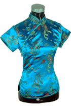 Short-sleeve Dragon and Phoenix Embroidery Mandarin Blouse (RM)