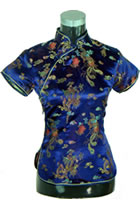 Short-sleeve Dragon and Phoenix Embroidery Mandarin Blouse (RM)