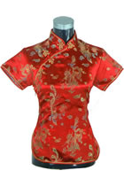 Short-sleeve Dragon and Phoenix Embroidery Mandarin Blouse (RM)