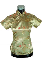 Short-sleeve Dragon and Phoenix Embroidery Mandarin Blouse (RM)