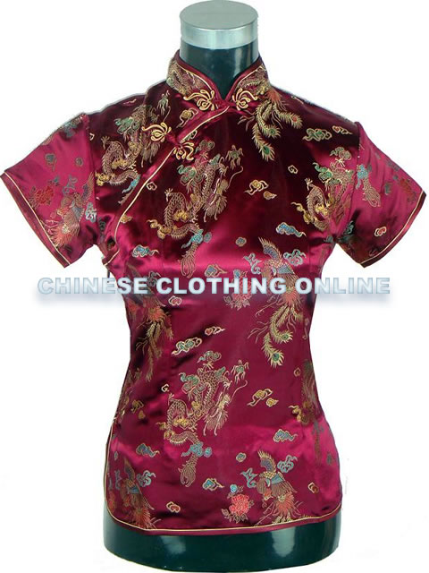 Short-sleeve Dragon and Phoenix Embroidery Mandarin Blouse (RM)