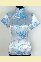 Short-sleeve Plumb Blossoms Embroidery Mandarin Blouse (RM)