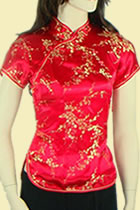 Short-sleeve Plumb Blossoms Embroidery Mandarin Blouse (RM)