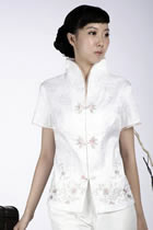 繡花中式短袖上衣（白色）