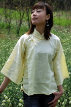 Ethnic 3/4-Sleeve Standing Collar Blouse (CM)