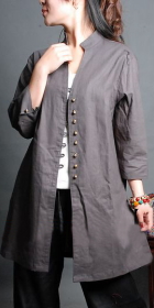 Ethnic 3/4-sleeve Cotton Linen Long Blouse/Jacket (CM)