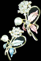 Rhinestone and Pearl Floral Brooch