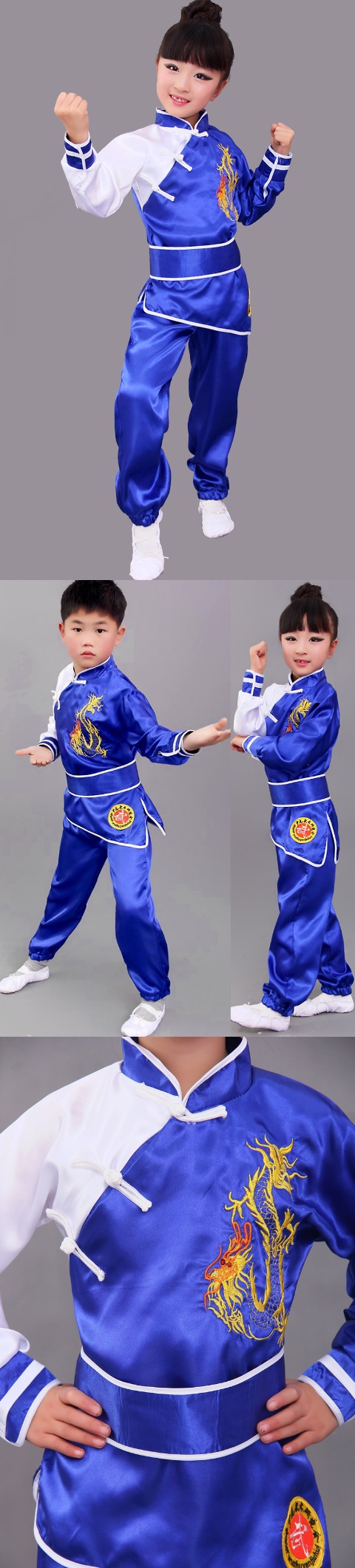 Kid's Dragon Embroidery Kung Fu Uniform with Sash (RM)