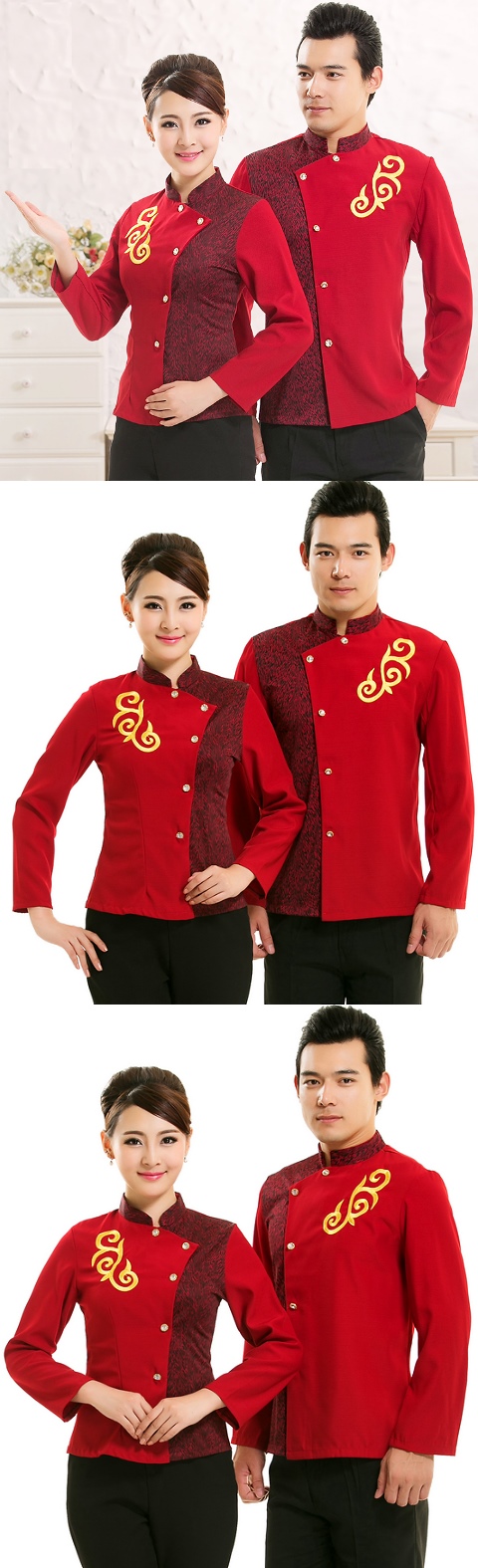 Mandarin Style Restaurant Uniform-Top (Crimson)